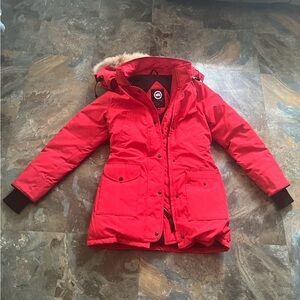 Canada goose red parka with removable fur hood and removable liner.